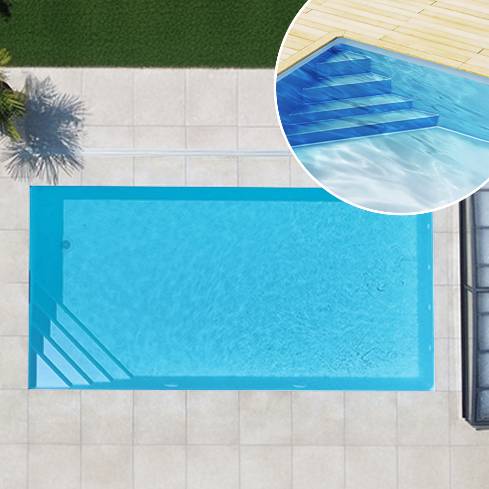 Styroporpool, 900 x 400 x 150 cm, Basis-Bausatz mit Ecktreppe links