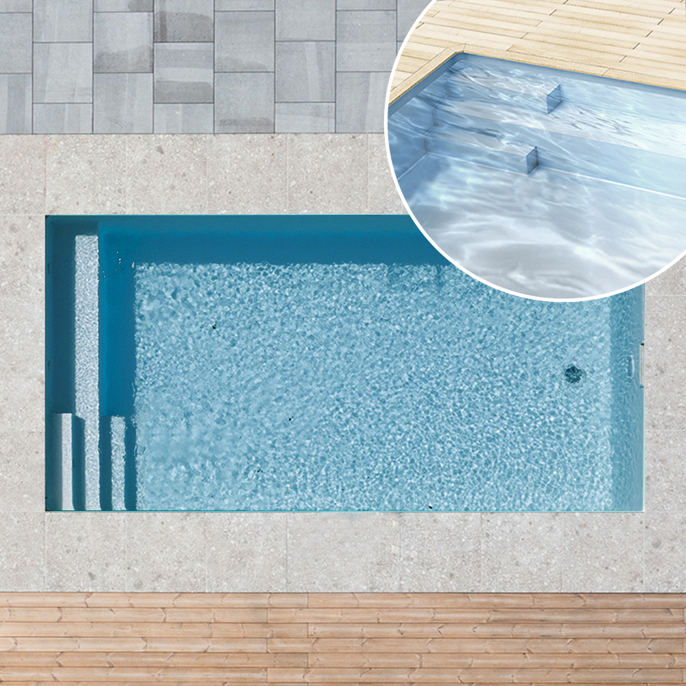 Styroporpool, 1000 x 500 x 120 cm, Basis-Bausatz mit Treppe links und Sitzbank