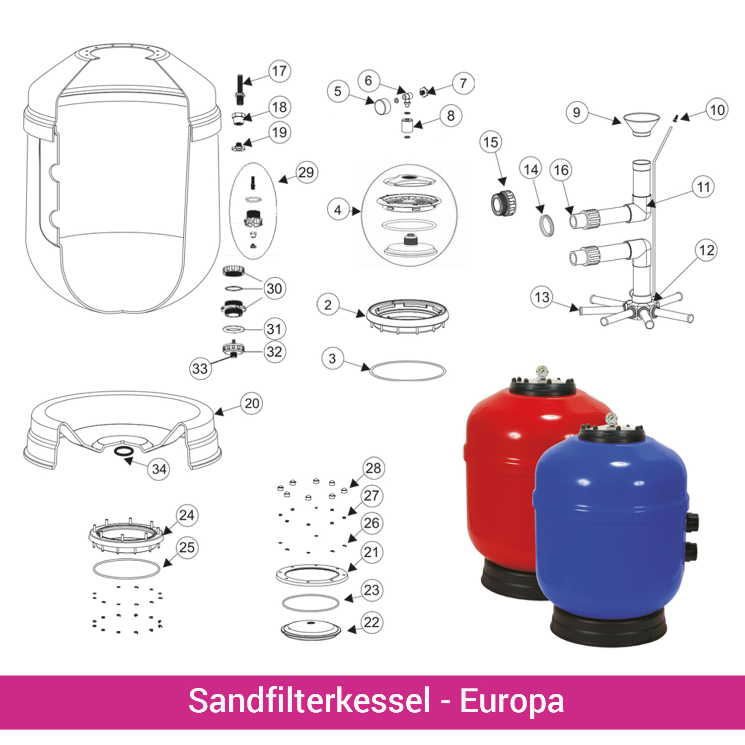 Filter-Außenverschraubung 6/4" mit O-Ring für Filterkessel Europa 