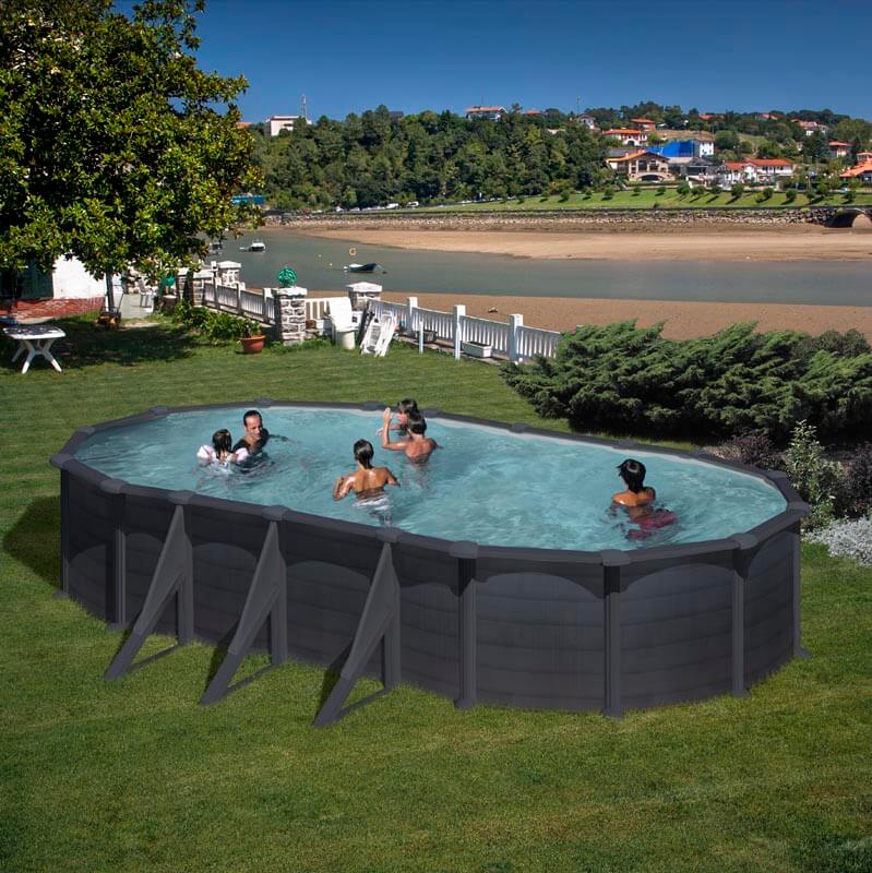 Ovalpool Feeling, 730 x 375 x 132 cm, anthrazit, Komplettset