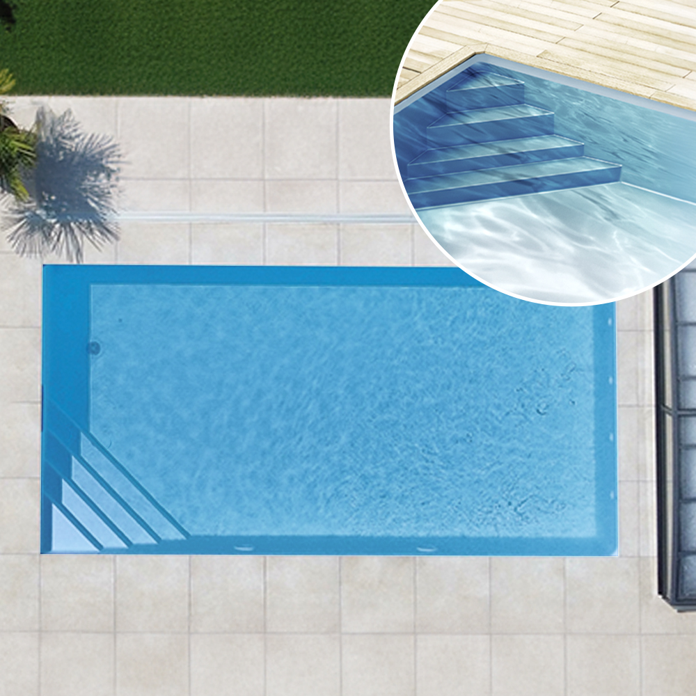 Styroporpool, 600 x 300 x 150 cm, Komplettset mit Ecktreppe links