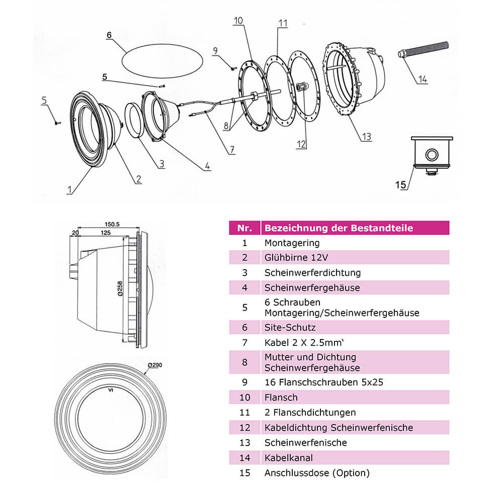 Pool Licht Premium, 2er Set, LED-RGB, 12V, BWT - Technische Daten